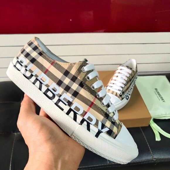 Burberry Logo Print Vintage Check Cotton Sneakers Archive Beige - Picture 6 of 7